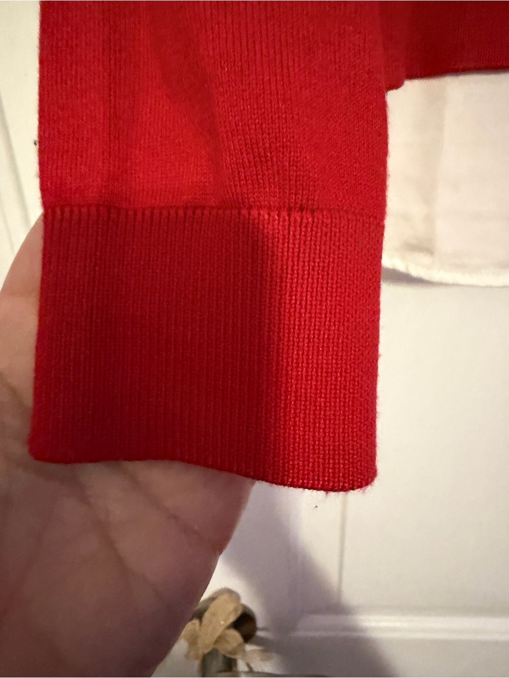 Adrianna Papell Red Knit Top with Pearl-Studded Ivory Collar - Picture 4 of 8